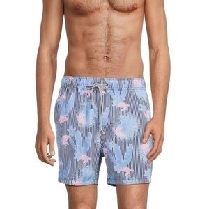 Vintage Summer Striped Turtle Print Men’s Swim Board Shorts Size XXL New